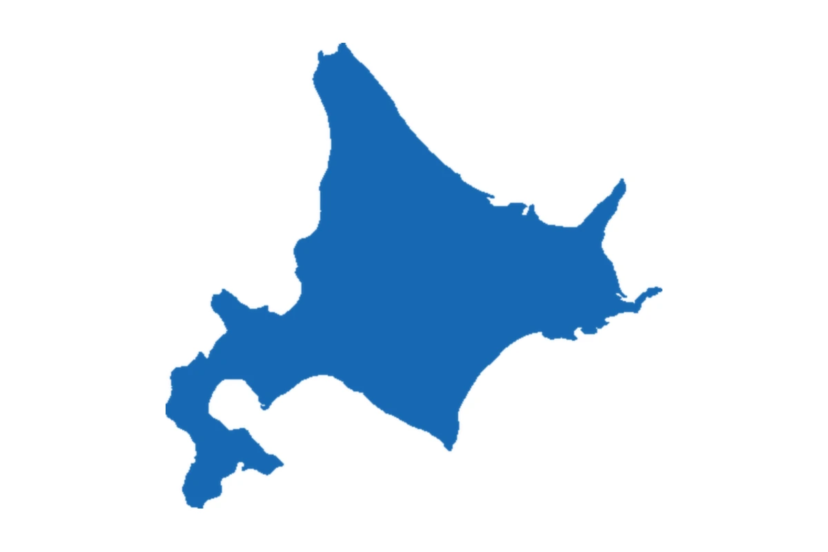 白い背景に青色で北海道全域を示した出張買取エリアの地図